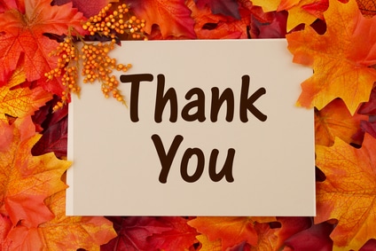 Thank You card with fall leaves, thankful at Thanksgiving