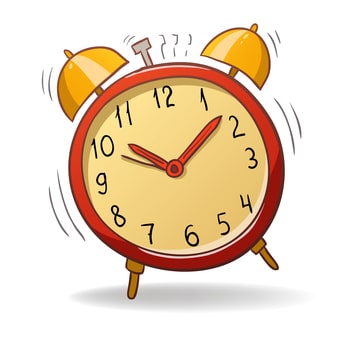 Vector illustration. Cartoon red alarm clock with gold bells